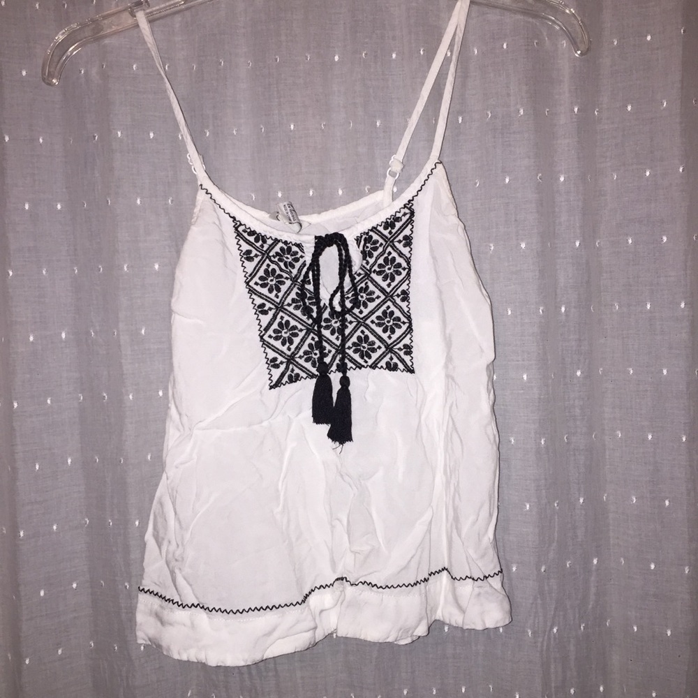 Forever 21 white with black embroidery tank top